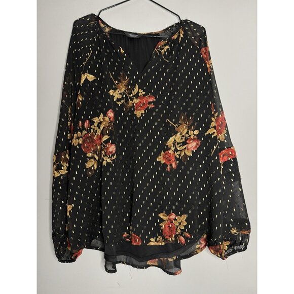 Simply Vera Wang Women Size XXL Fairy Grunge Black Floral Red Rose Top Boho Vamp - Picture 2 of 9